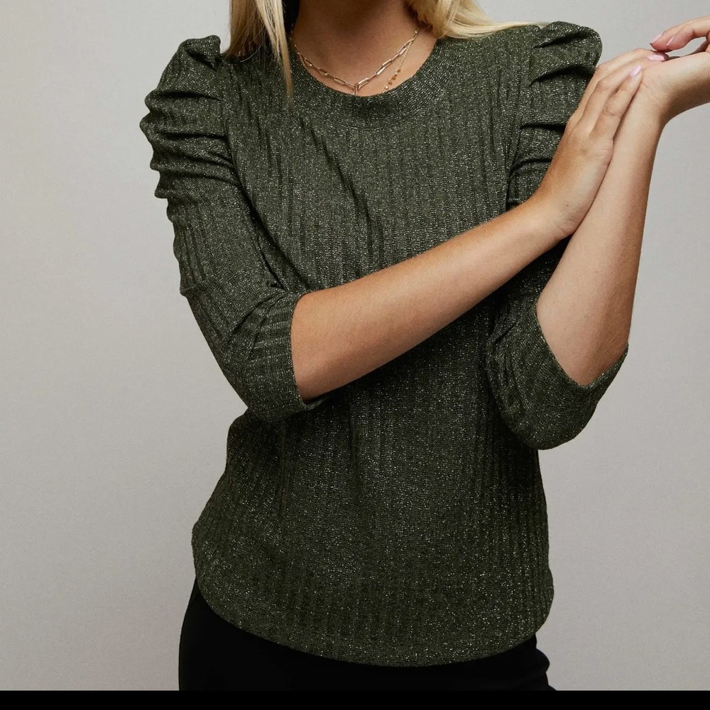 Elegant Olive Green Lurex Sweater - Picture 4 of 7